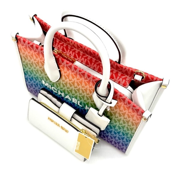 Michael Kors Mirella SM Signature Logo Xbody Tote Bag & Matching Bifold Wallet 🌈 - Picture 6 of 12
